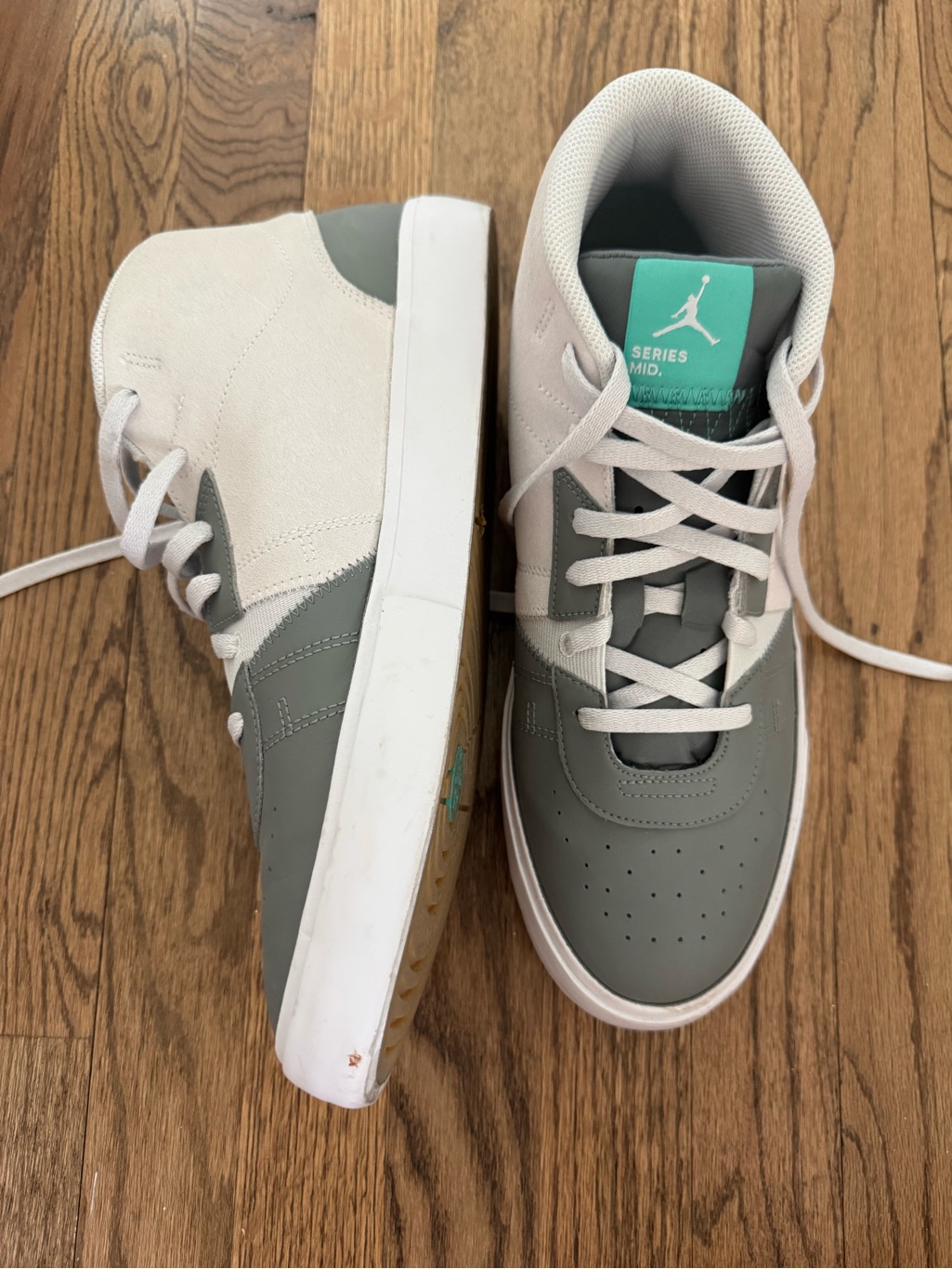 Jordan Mid Sneakers In Gray, White & Teal